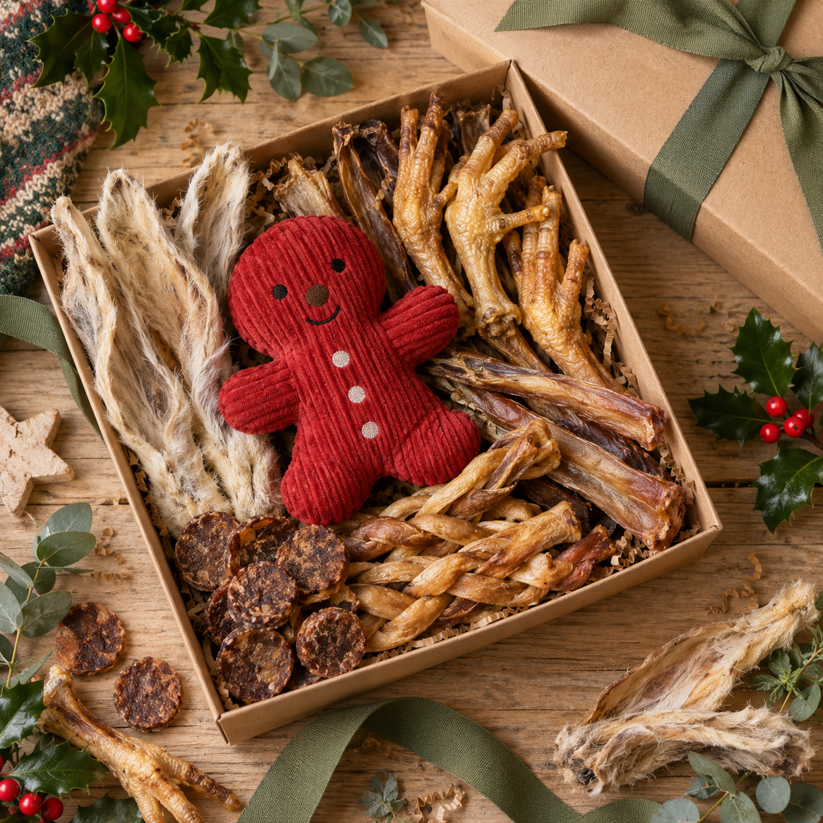 Natural dog treats inside the Festive Paws Christmas box