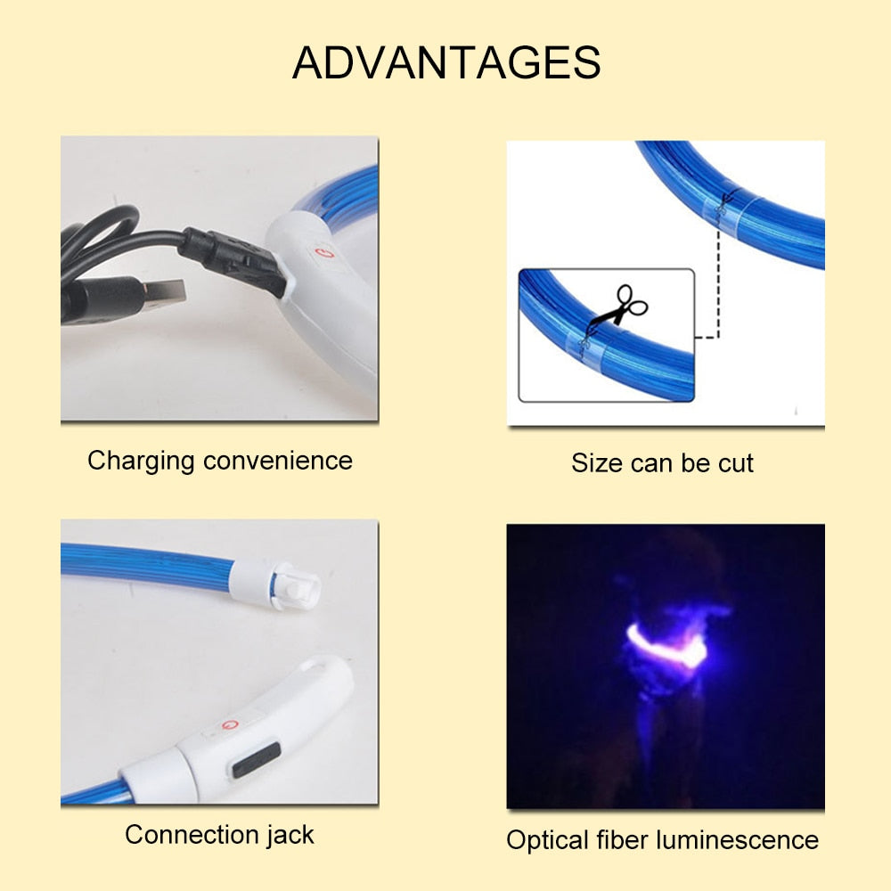 Rechargeable Led Usb Dog Collar - Night Safety Flashing Glow